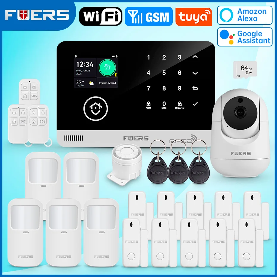 

Система сигнализации FUERS Умный дом WIFI GSM Охранная сигнализация Хост Противоугонная с дверным датчиком движения Tuya Smart App управление работает Alexa