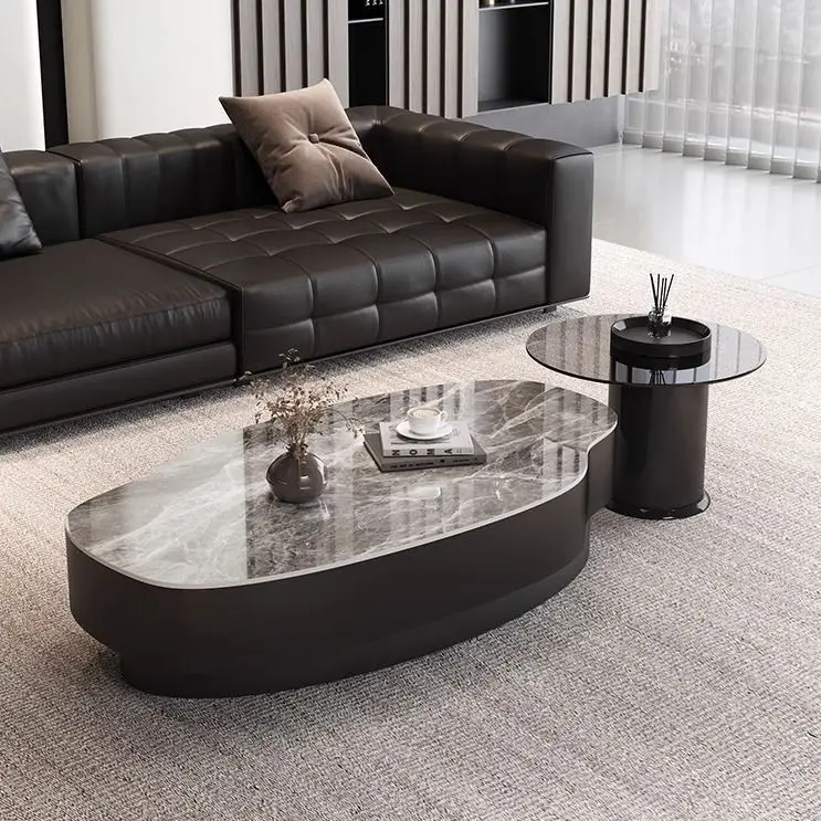 

Creative Italian minimalist creative mango-shaped rock slab coffee table living room home modern light luxury black tea table