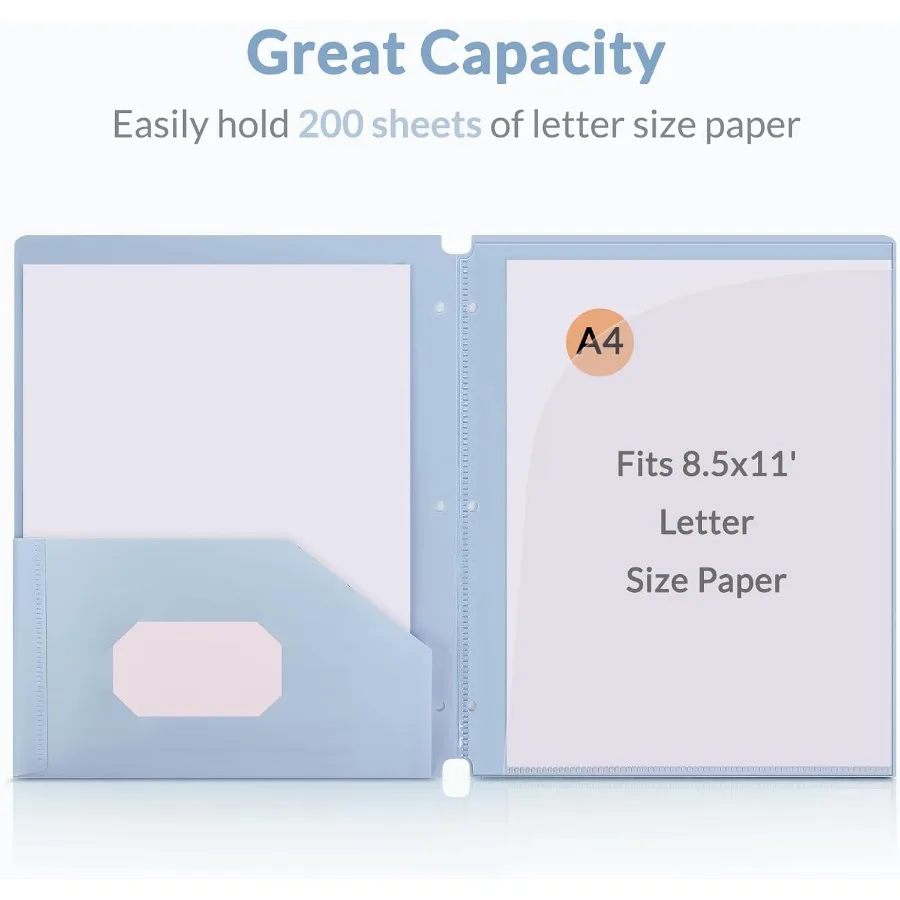 Plastic Pot Folders 2 Pots and 3 Dividers Letter Size Fits 3Ring Binders School Folders for Students and Office Use Black and H