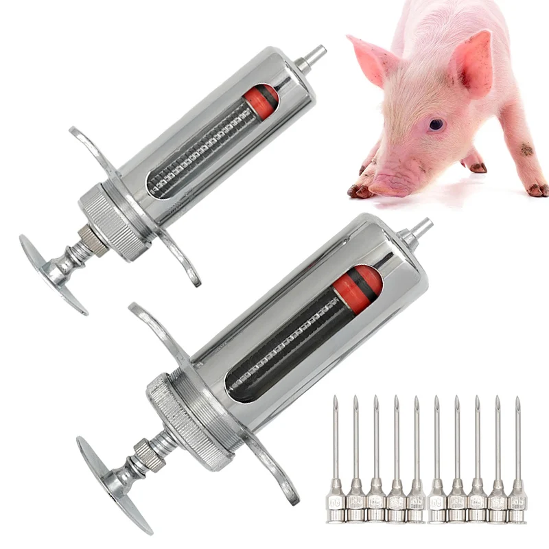 20ml 50ml Veterinary Syringes Metal Pig Cattle Sheep Injector with Needles Animal Veterinary Tools Livestock Medicine Feeder