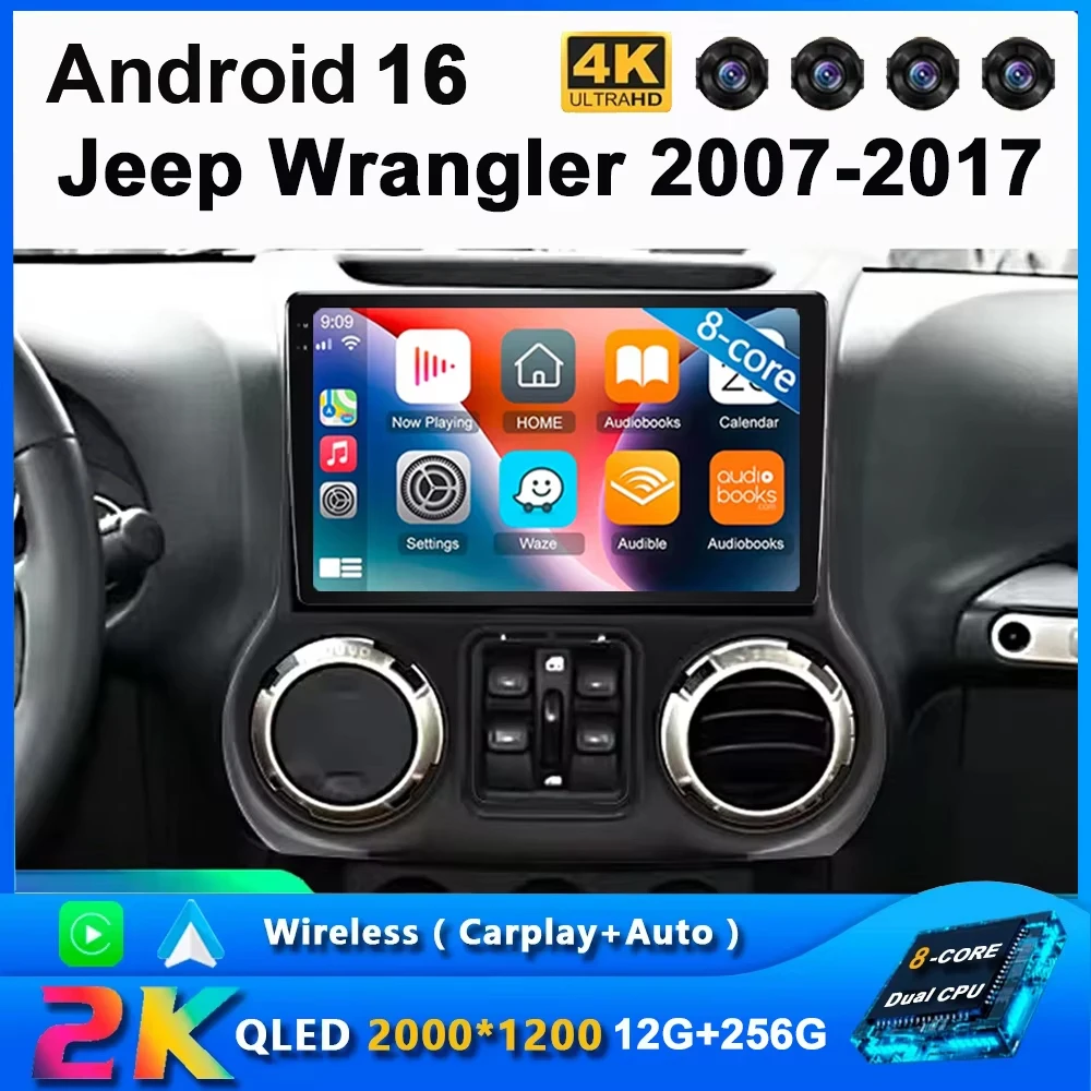 Android 16 Auto Car Radio For Jeep Wrangler 3 JK 2007 - 2018 Stereo Multimedia Video Player GPS Navigation DSP Wireless Carplay