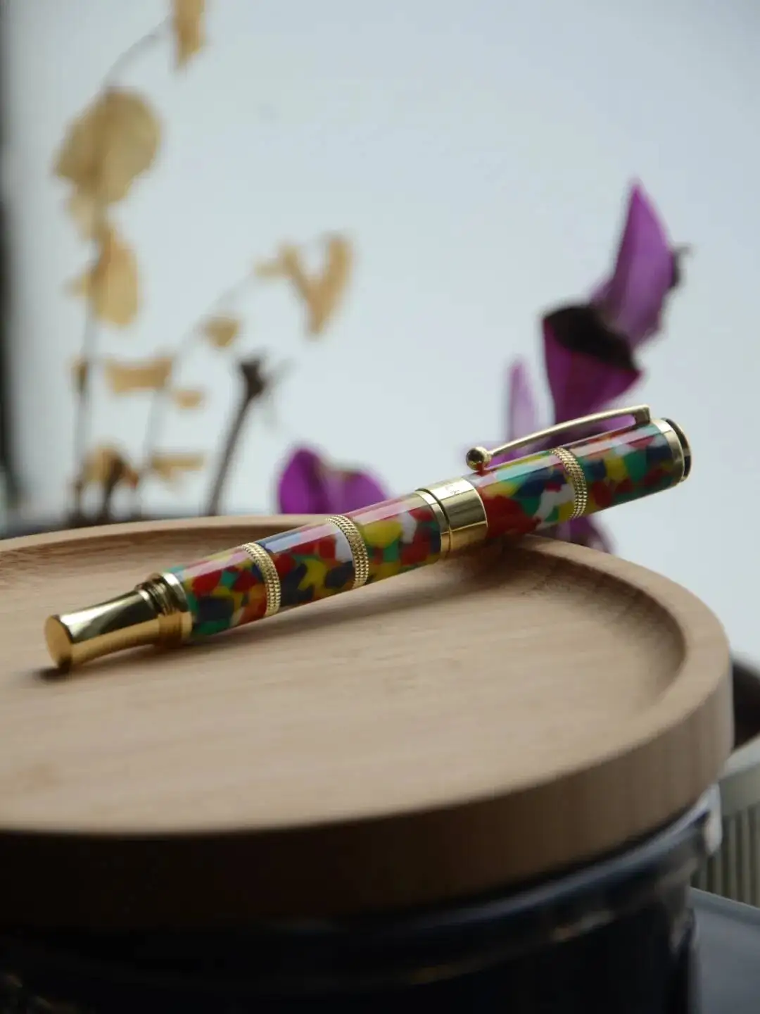 8K Gold-plated  Rotatable  Acrylic Resin Pen Body, Business Office Fountain Pen & Gel Pen