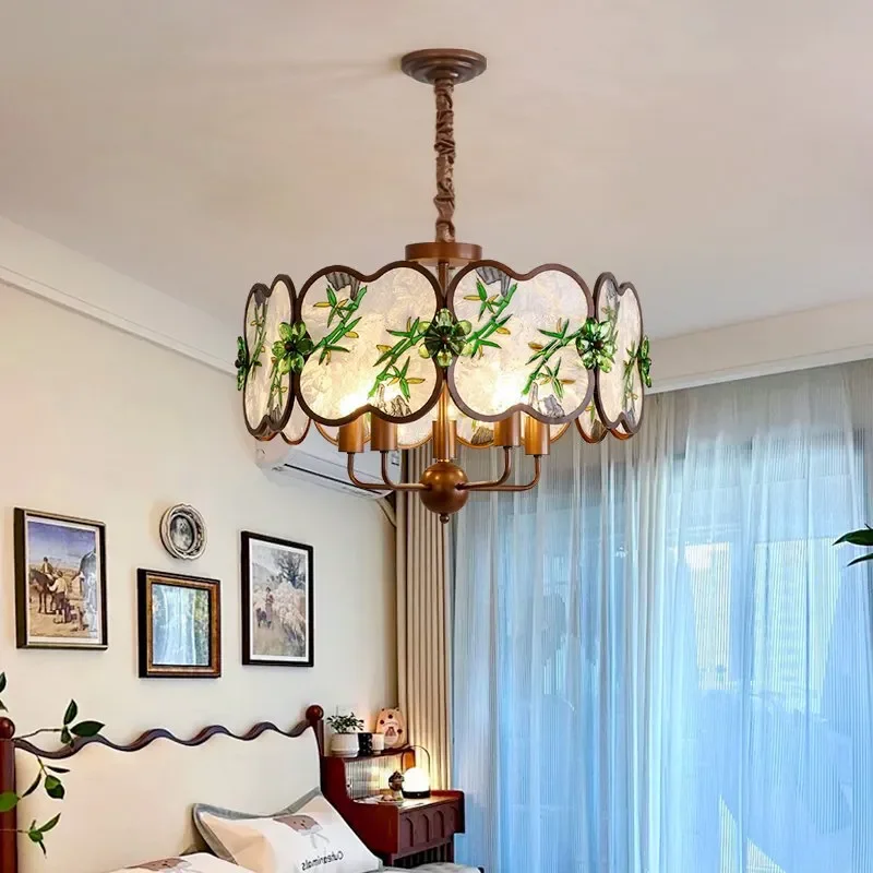 Medieval Style Chandelier Retro New Chinese Zen Enamel Song Dynasty Aesthetic Lamp for Living Room Hall Bedroom Study