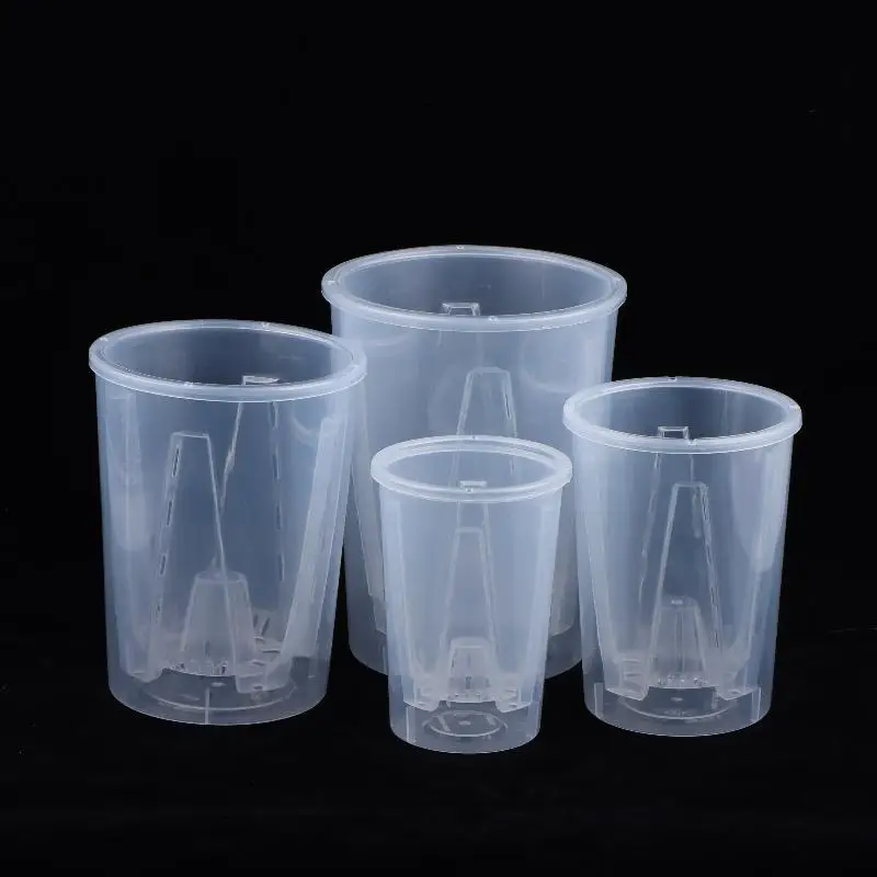 (BF06)Double-Layer Automatic Watering Flower Pot Plastic Transparent Planter W Hole Butterfly Orchid Root Control Pot Tool