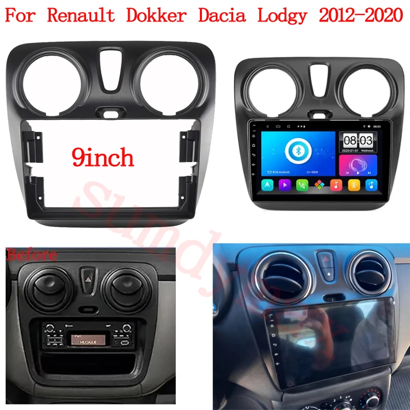 

9" car Fasica Frame for Dacia Lodgy Renault Dokker 2012-2020 GPS Navigation Stereo Panel Dashboard Mount Kit