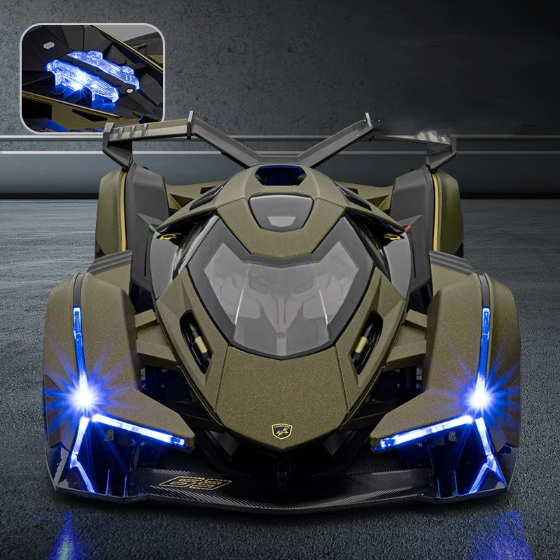 1:18 Vision Gran Turismo V12 GT Supercar Alloy Car Model Sound and Light Pull Back Children's Toy Collectibles Birthday gift
