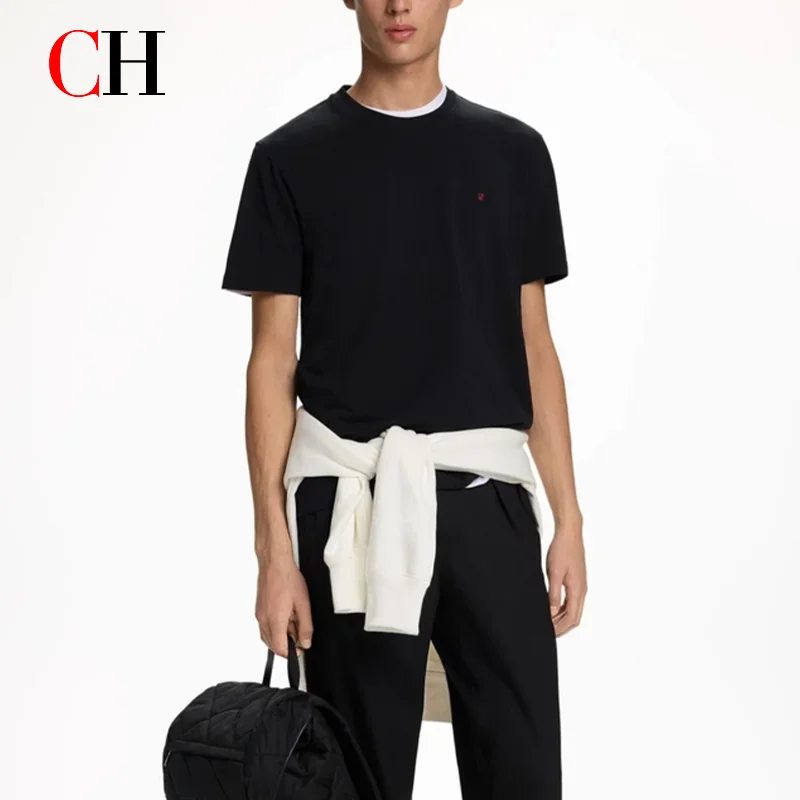 CH Mens Street Style T Shirt CHHC Letter Embroidery Minimalist Neck Design Soft Fabric Daily Leisure Male Clothing