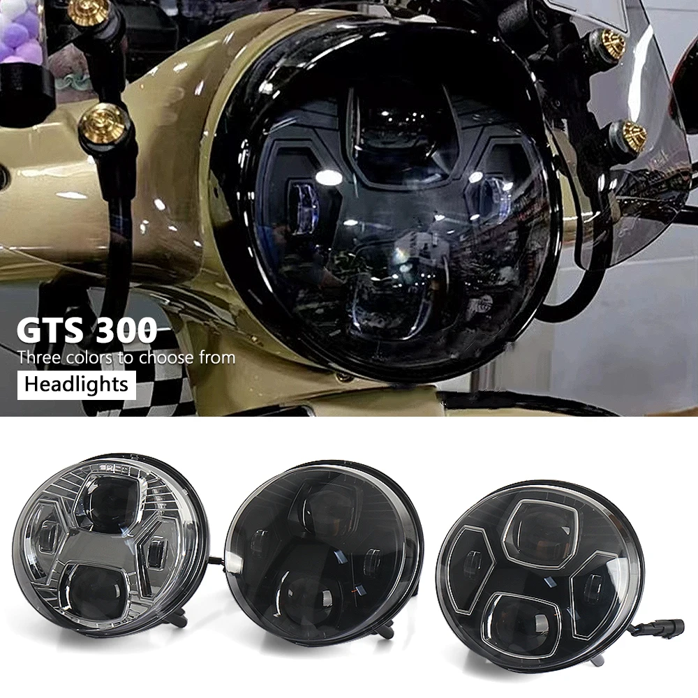 

New Motorcycle Accessories Led Headlight Round Head Light Kit Black and Chrome For Vespa GTS300 GTS 300 gts300