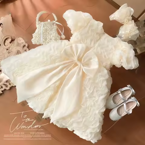 Girls Summer 2025 New Princess Dress Tulle Puff Sleeves Fashion Kids Formal Evening Party Gown