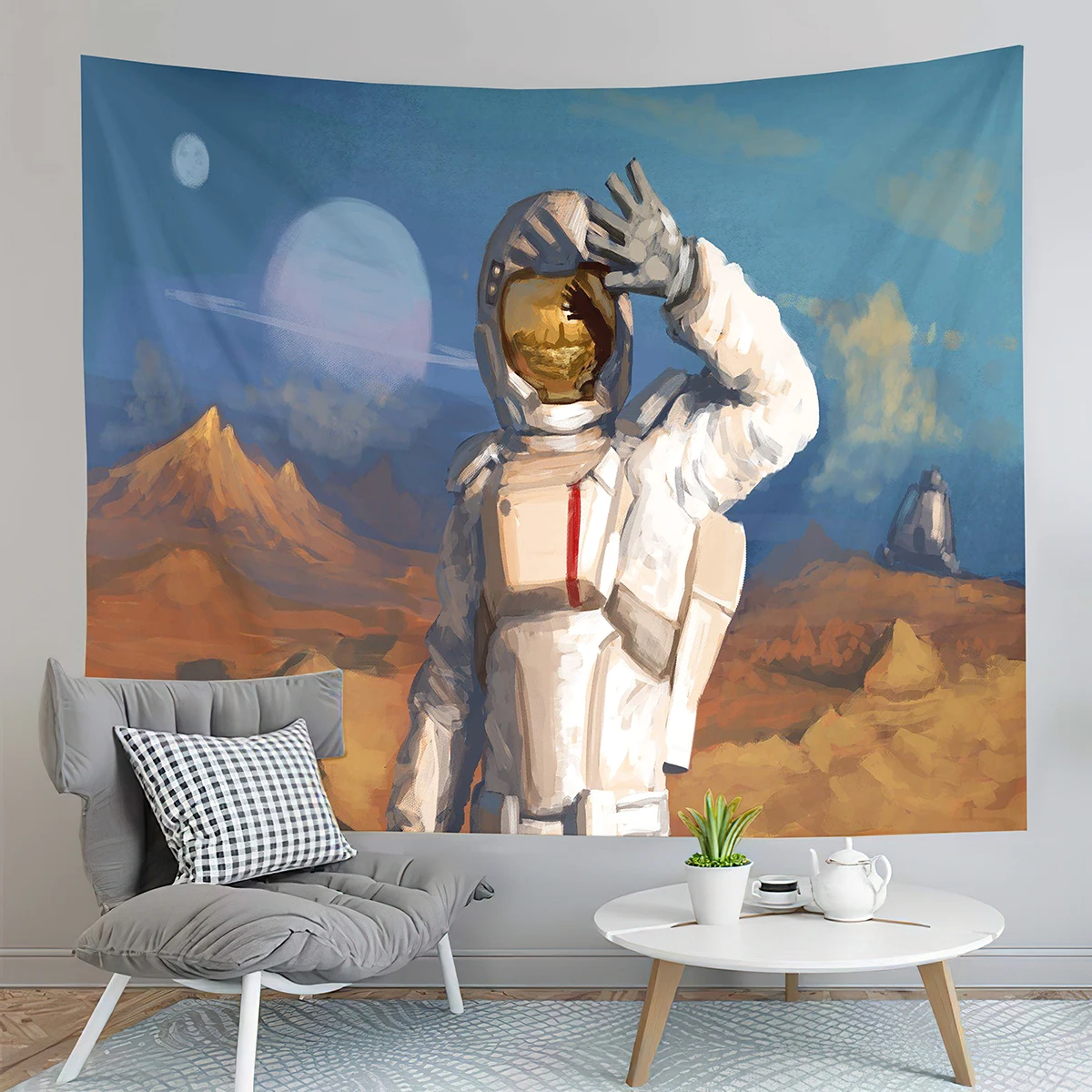 Funny Astronaut Tapestry Outer Space Tapestry Hold Up The Moon Tapestry Home Living Room Bedroom Dorm Wall Hanging Decor Blanket