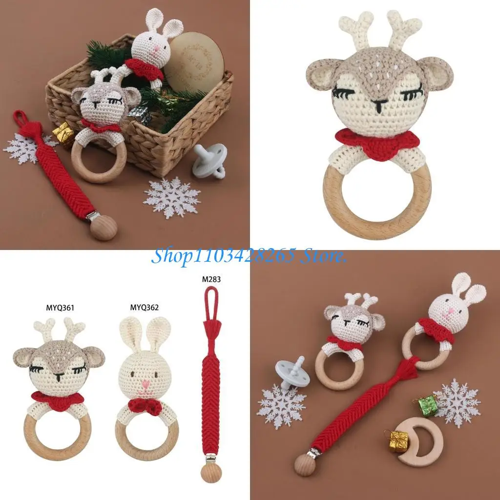 

Симпатичная деревянная игрушка-прорезыватель для кормления крючком с мультяшным оленем/кроликом, когнитивная стимуляция G2TE