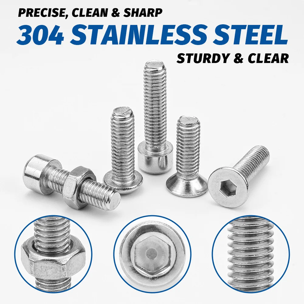 880 Stück Sechskant-Innensechskantschrauben-Set M2 M3 M4 M5 304 Edelstahl Muttern und Unterlegscheibe Sortiment Kit