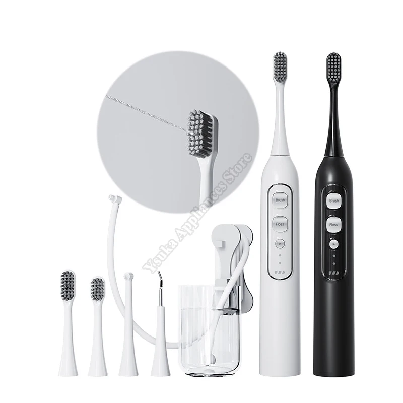 

Комбинированная зубная щетка 3 в 1, звуковая электрическая зубная щетка со встроенной водоструйной нитью и ополаскиванием для полоскания рта