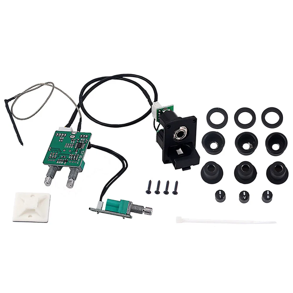 Black Uk200 Ukulele Piezo Pickup Preamp with 2-Band Controls Treble Bass Volume 6.35mm Output High Fidelity Circuit