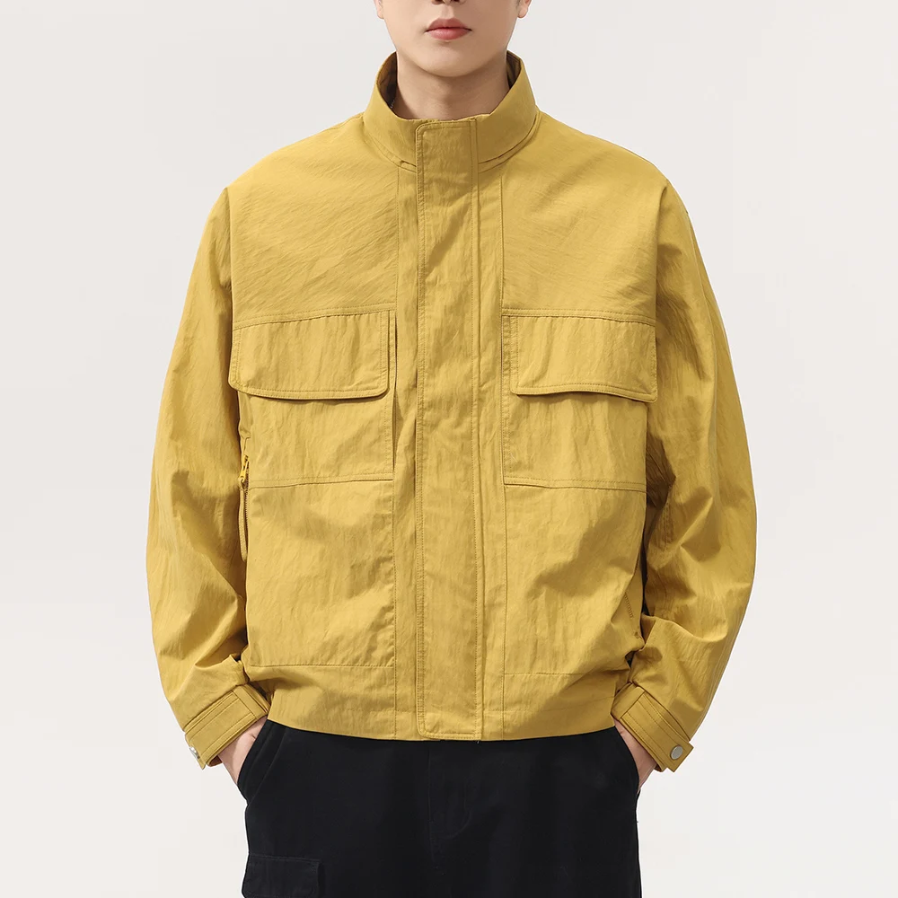 

Stand Collar Outdoor Cargo Jacket Men Streetwear Fashion Loose Casual Spring Autumn Bomber Jacket Coat Male Outerwear