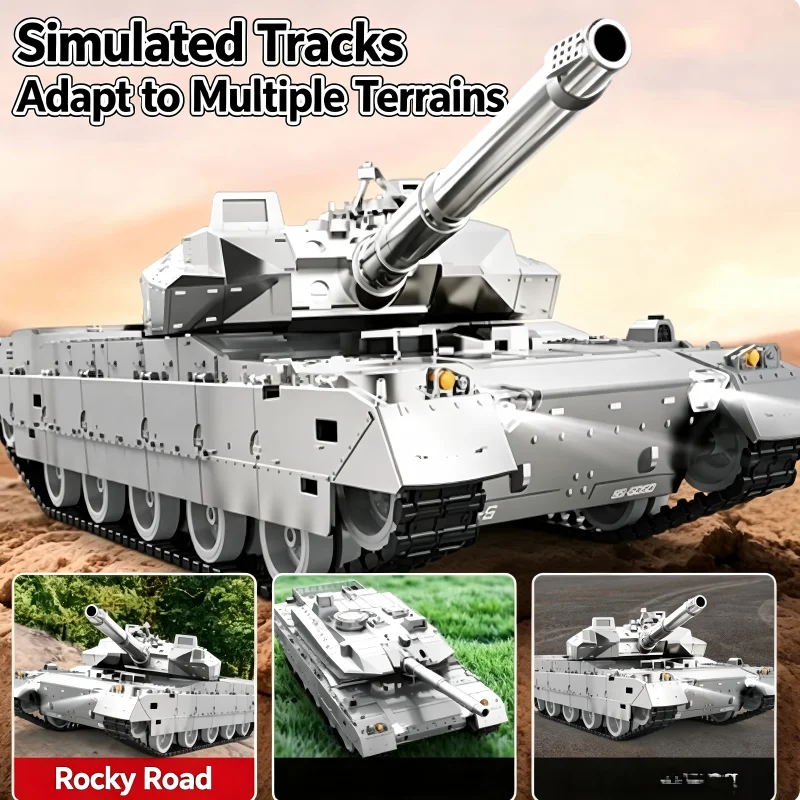 TONGLI Large 13 Channel RC Tank, Silver Tracked Off Road Climbing Tank with Shooting Function, Outdoor Battle Toy Vehicle for Boys