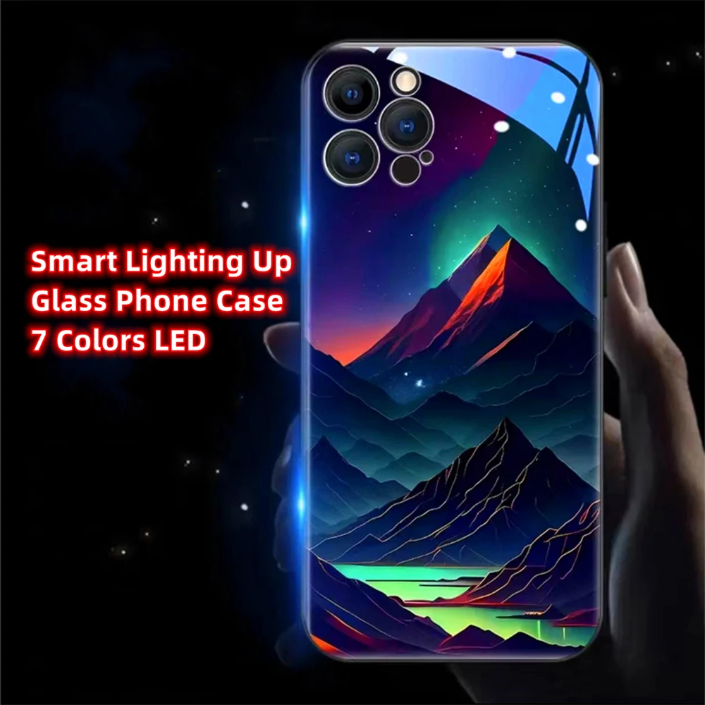 

Aurora Landscape Led Light Phone Case Call Flash Glitter Cover For iPhone 15 14 13 12 11 Pro Max XR XS Plus 7 8 SE2020