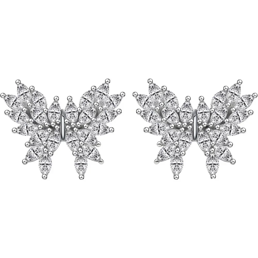 

Moissanite Stud Earrings for Women, Butterfly 3.15 Carat Full Moissanite Earrings ,Sterling Silver Stud Earrings with 18K White