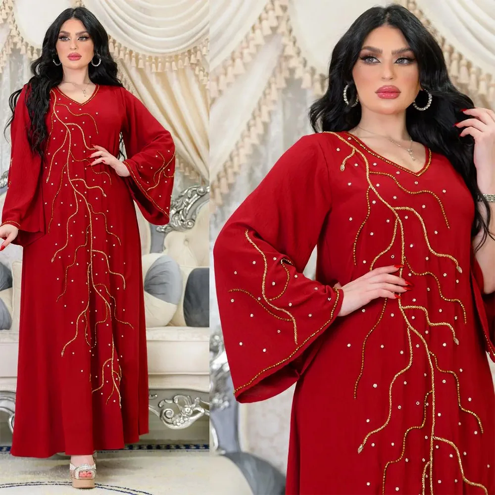 Caftán Eid elegante para mujer musulmana, Vestido largo de noche para fiesta de Ramadán, Dubai, Abaya, Turquía, Islam