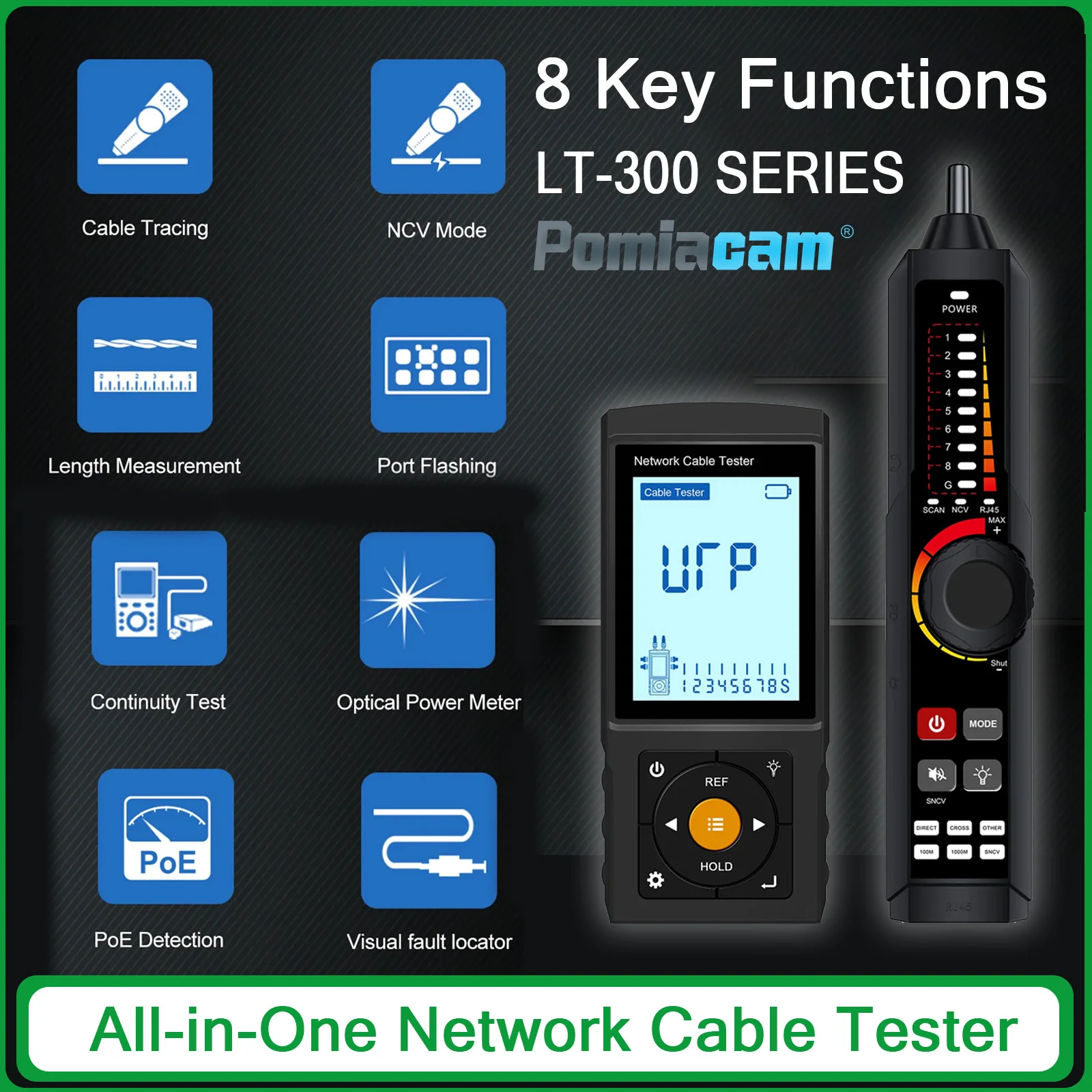 

Professional Network Cable Tracker PoE Tester Length Measurement Port Flashing Repair Tool LT-300 LT-300S Length test Lineup