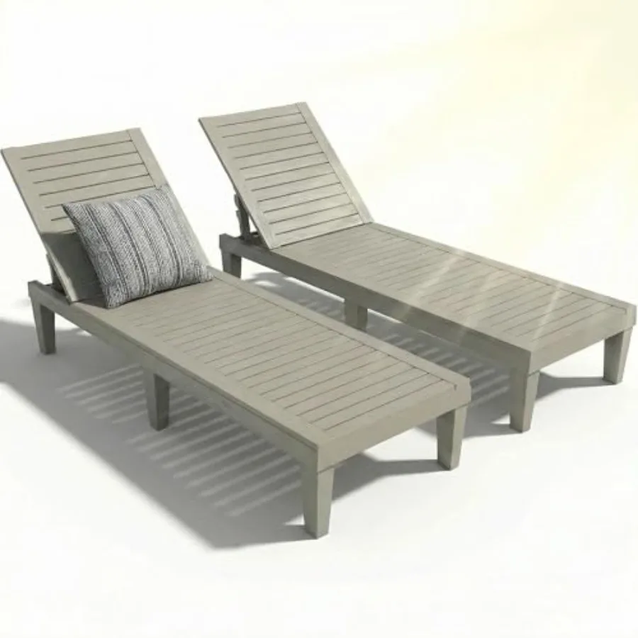 Outdoor lounge chair set of 2, high-impact PP material, beige, UV-resistant and stackable for patio use