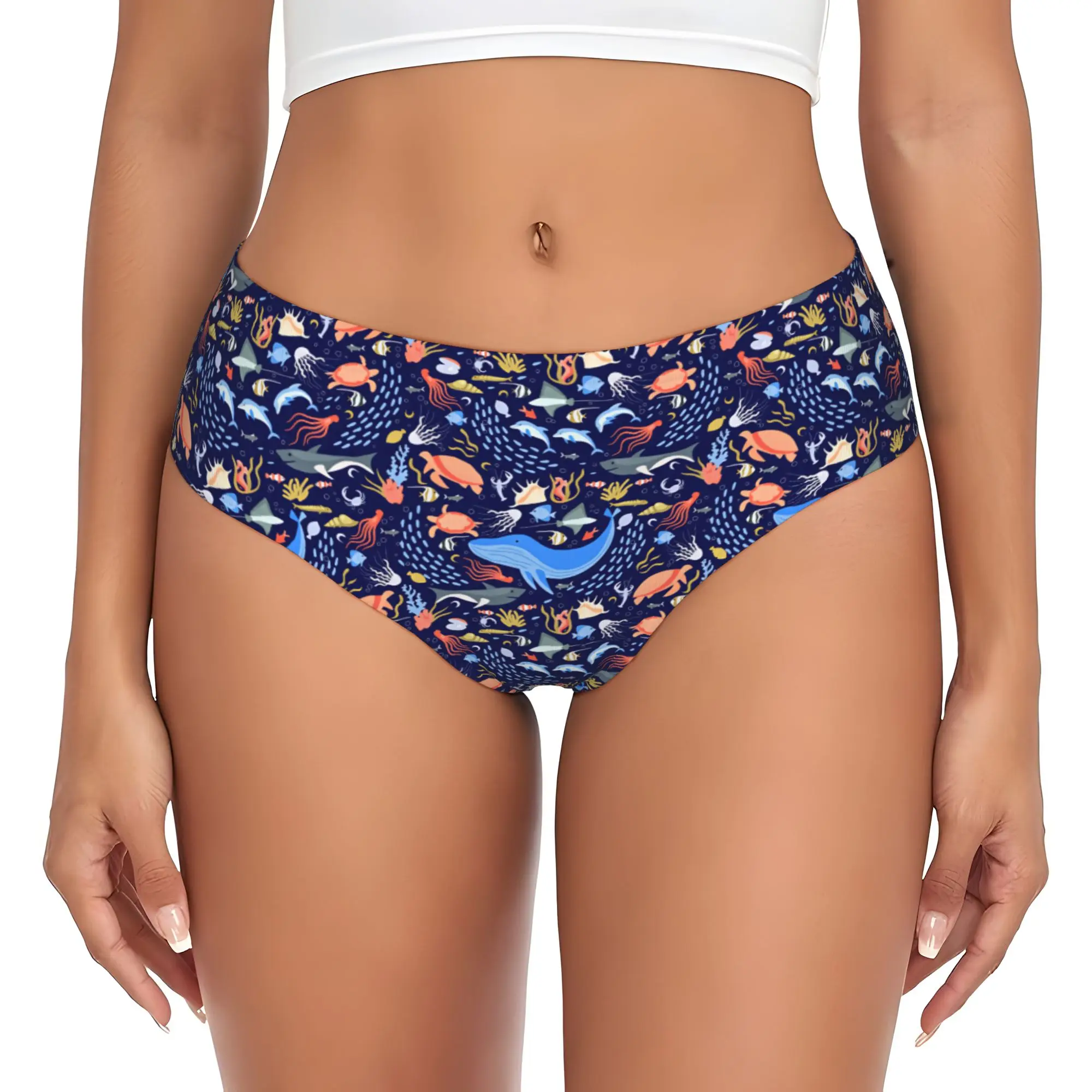 Womens Marine Life Whale Shark Sea Turtle Panties Comfort Octopus Jellyfish Dolphin Briefs Underwear