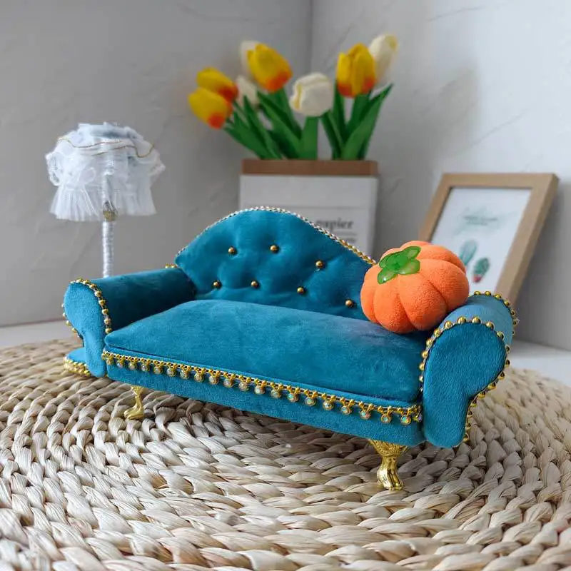 1:12 Mini European Chaise Lounge Chair 3 Seater Sofa Model Miniature Living Room Furniture Craft Desktop Bedroom Scene Ornament