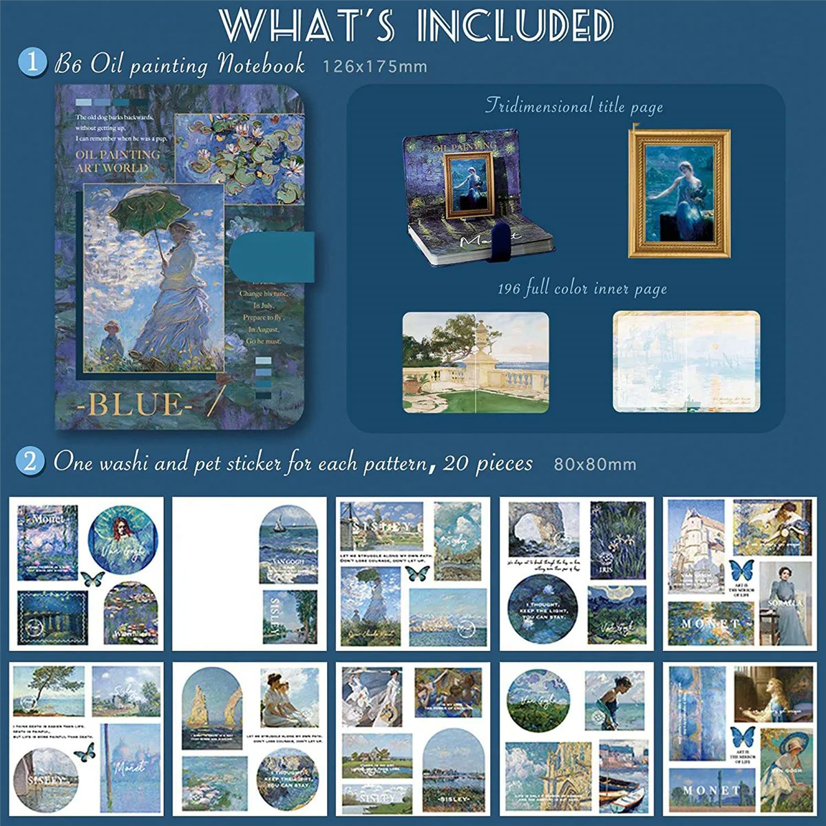 미적 스크랩북 저널링 키트, 빈티지 유화 B6 노트북 스크랩북 용품, 아트 스티커, C