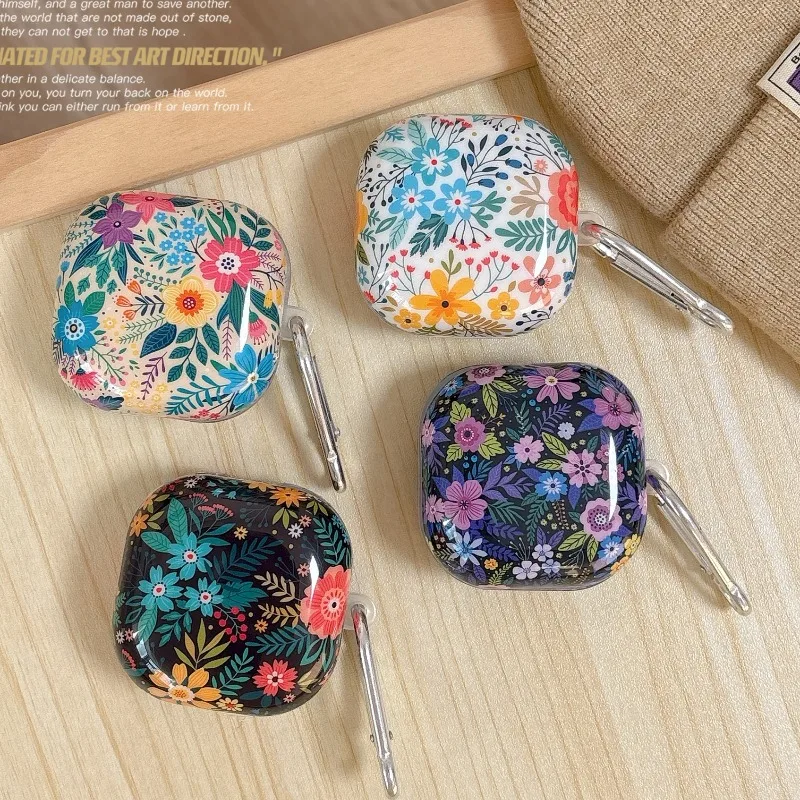 

For Samsung Galaxy Buds Core Buds2 Pro FE Live Case Tropical Flower Painting Earphone Cover Protective Shell with Ring Funda