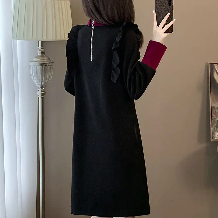 Novo estilo chinês vestido de botão feminino outono inverno coleção emagrecimento e elegante bela camada inferior sob vestidos