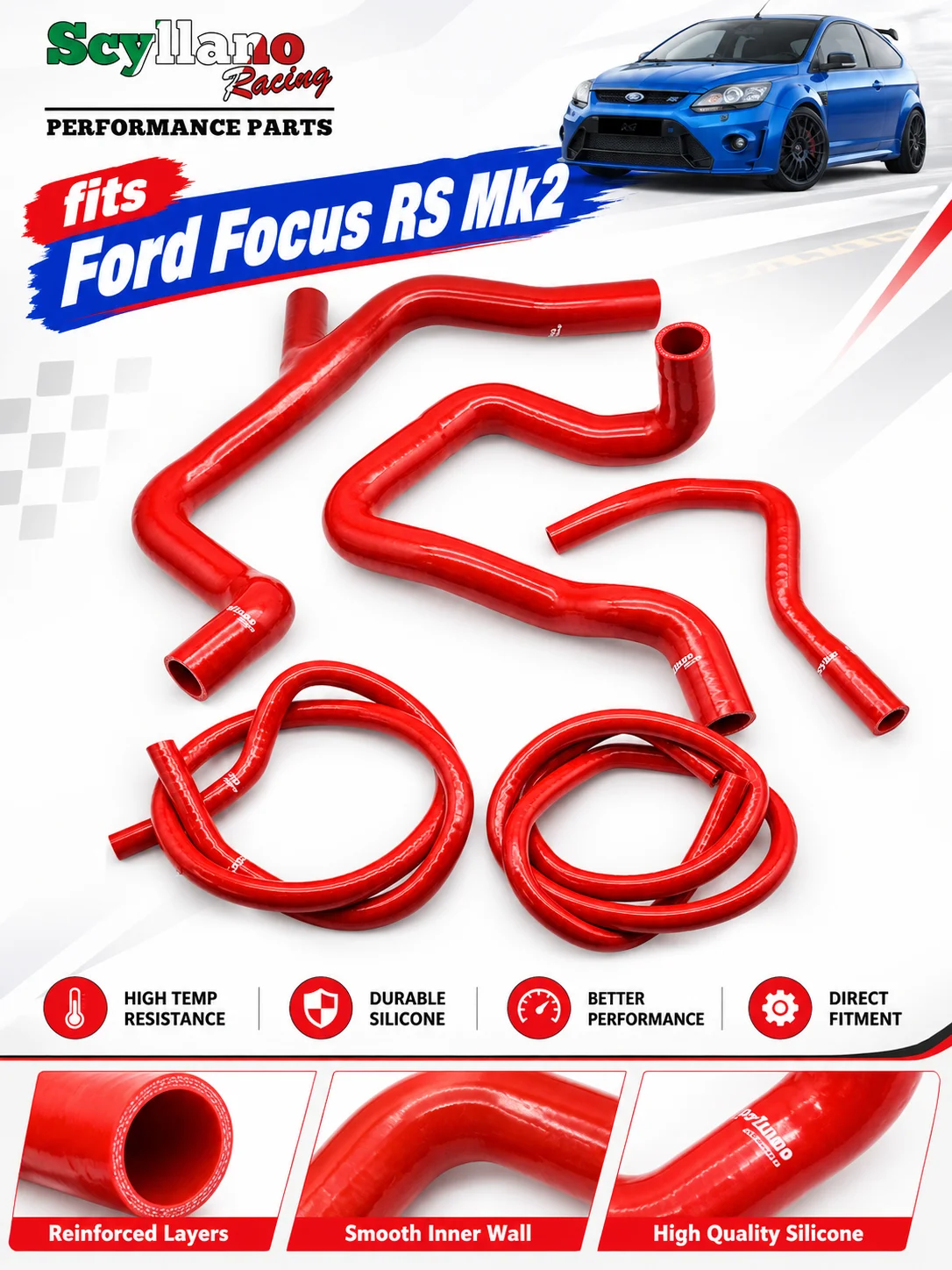 Silicone Radiator Coolant And Header Tank Hose Kit For Ford Focus MK2 ST225 RS 2.5 Duratec 2005-2011 Upgrade Pipe High Quality