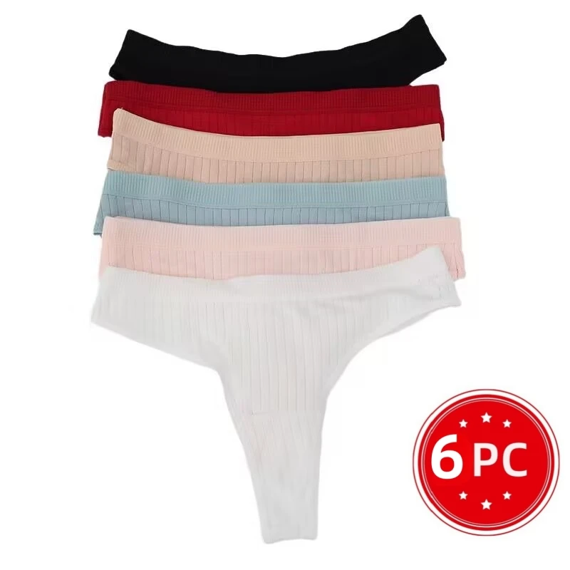 6PCS/Set Cotton Panties G-String Women Panties Sexy Underwear Female Lingerie Thong Briefs for Women Solid Color Intimate Pantys