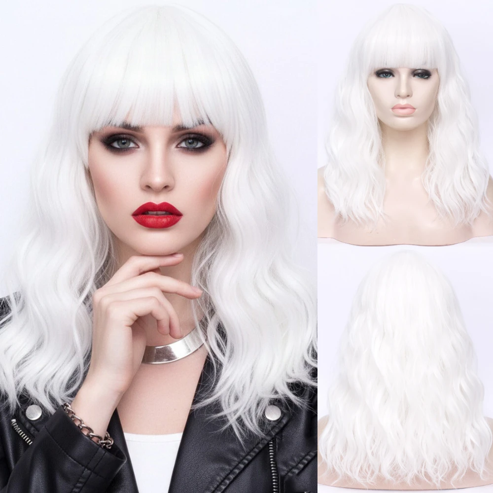 

Women's White Short Curl Synthetic Wig With Bang Heat Resistant for Daily Party Halloween