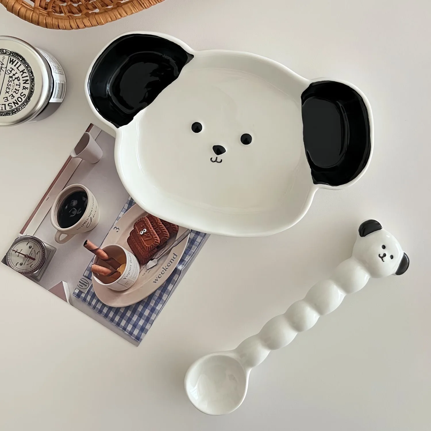 With Handle Pet Dish For Dormitory Noodle Korean Cute Dog Shaped Salad Bowl Spoon Set Ceramic Soup Bowl - view 6
