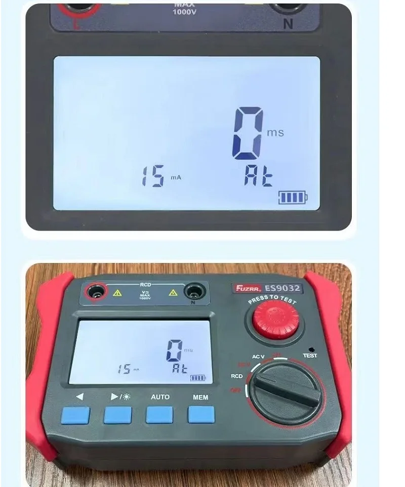 Imagem -06 - Leakage Switch Tester Corrente Residual Operado Protector Device 15 a 500ma 10 Engrenagens dc 1000v Ação Tempo Range 999ms Es9032