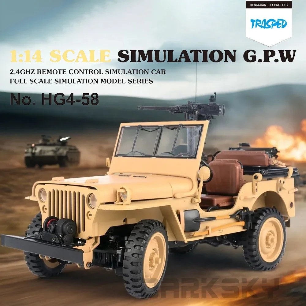 HG4-58 Willys - 1/14 RC جهاز تحكم عن بعد كهربائي صغير محاكاة ألعاب الشاحنات العسكرية للبالغين والأطفال، سيارات RC #2