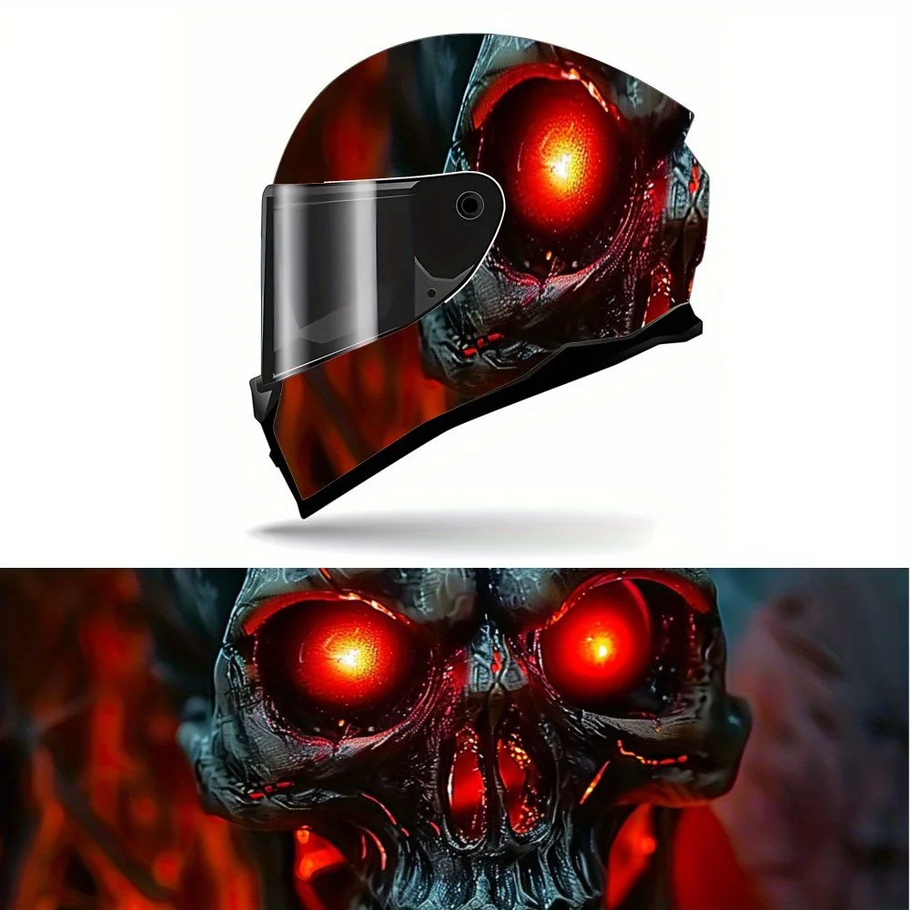 

Red Eye Skull Design Full Face Helmet Sticker - Durable PVC Art Style Motorcycle Racing Helmet Decorative Sticker, Self-Adhesive