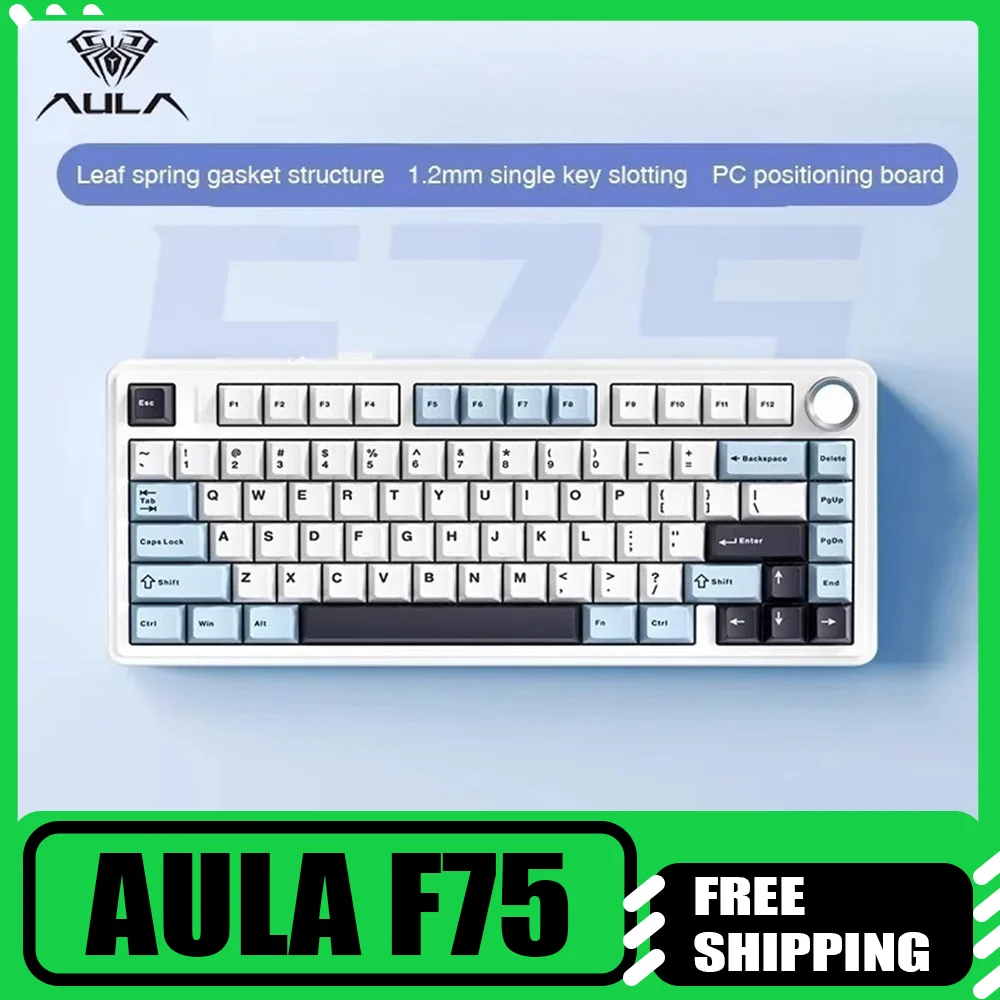 AULA F75 تخصيص لوحة المفاتيح الميكانيكية ثلاثي الوضع سماعة لاسلكية تعمل بالبلوتوث مكتب RGB إيقاع الموسيقى لألعاب الرياضات الإلكترونية 80 مفاتيح 1000 هرتز