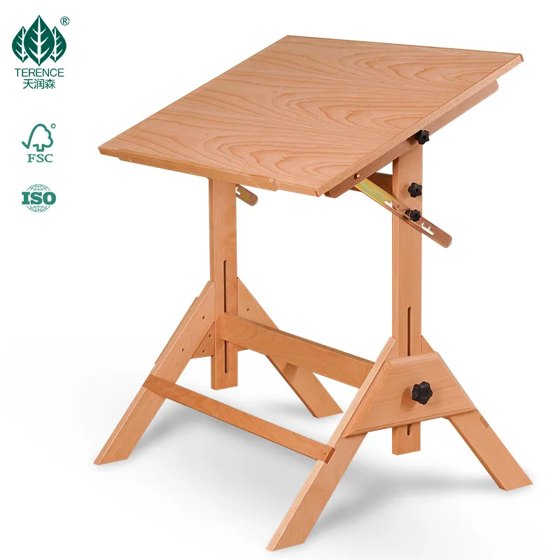 Solid wood drawing table designer painting table workbench architect adjustable angle