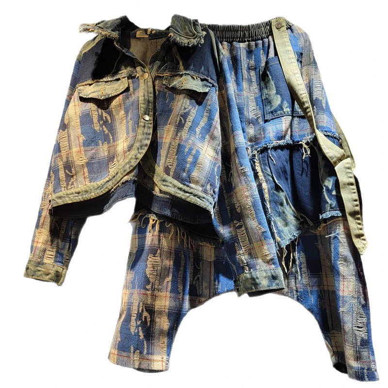 WTHT mode femmes irrégulière Patchwork revers Denim veste à la mode 2025 été bavure bord taille élastique jean femme 1LS1809