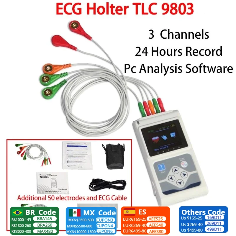 

Genuine CONTEC TLC 9803 3 Channels Holter, Dynamic Monitor System, 24 hours Holter Recorder TLC9803