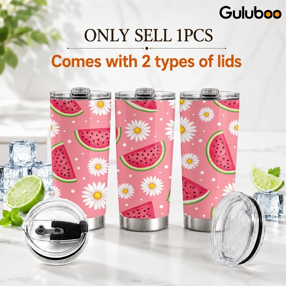 Watermelon Daisy Vacuum Flasks 20oz Insulated Stainless Steel Tumbler Travel Mug with Sliding Lid Coffee Cup for Office Use