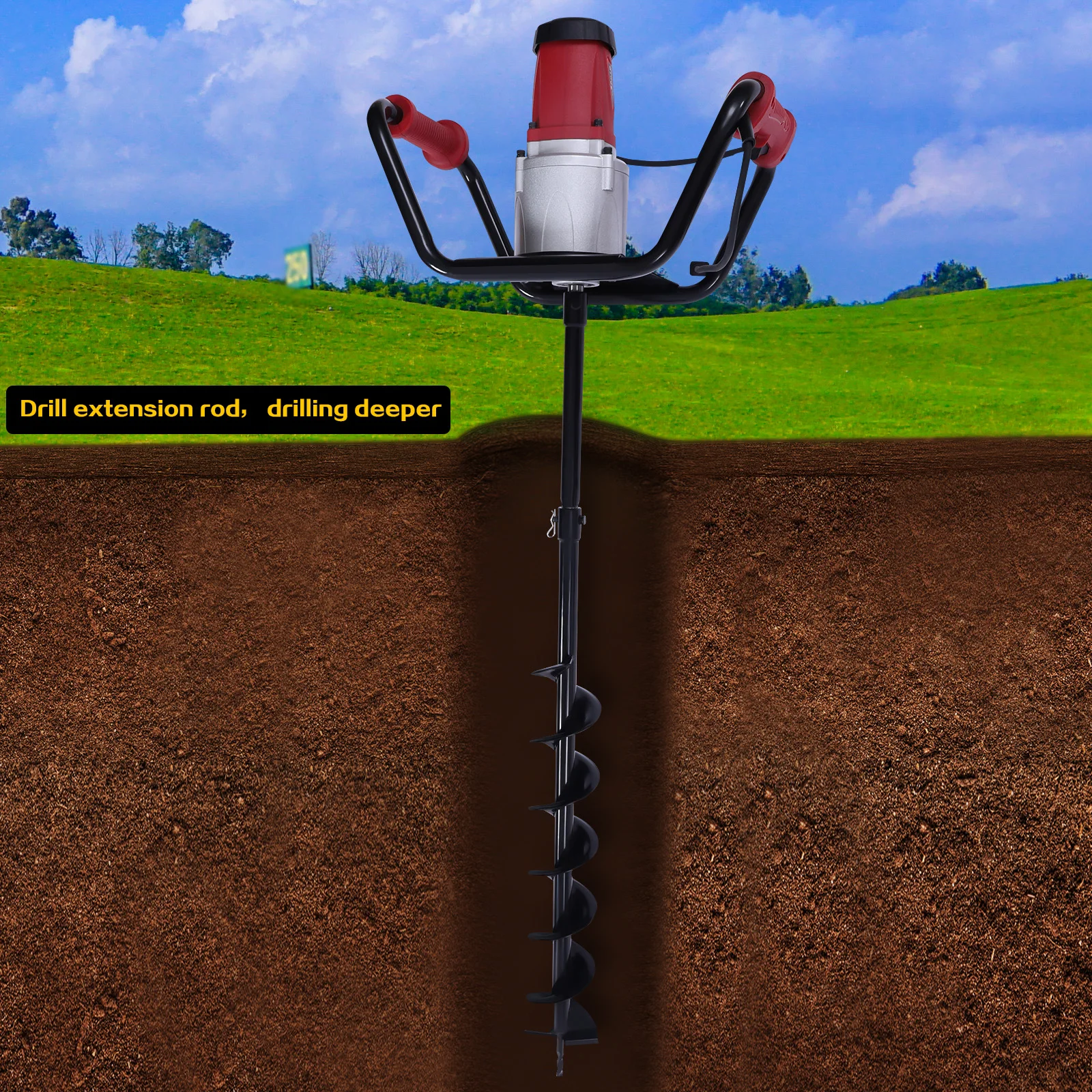 Taladro de excavación eléctrico con excavador de postes de 1500W para una perforación rápida en el suelo