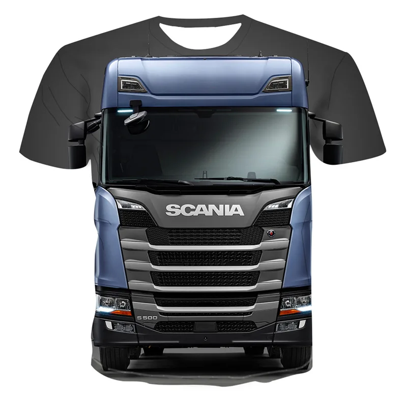 New Heavy-duty Truck Print T-shirt 3D Men\'s Cool Trucker Uniform Summer Fashion Casual Travel Style O-neck Short Sleeve Kid Tops