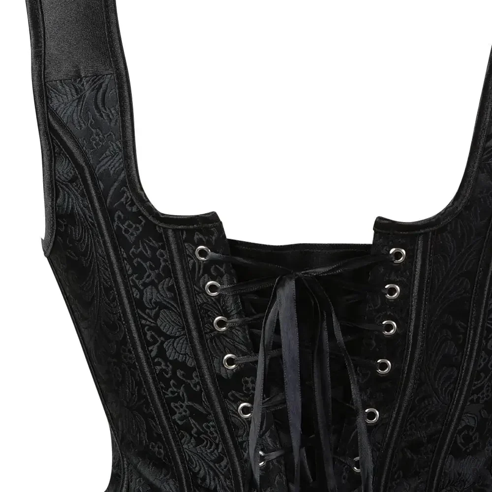 Corset Women Retro Bustier Jacquard Corsets Gothic Zip Vest Straps Bustier Lace Up Korsett Evening Party Festival Rave Costumes