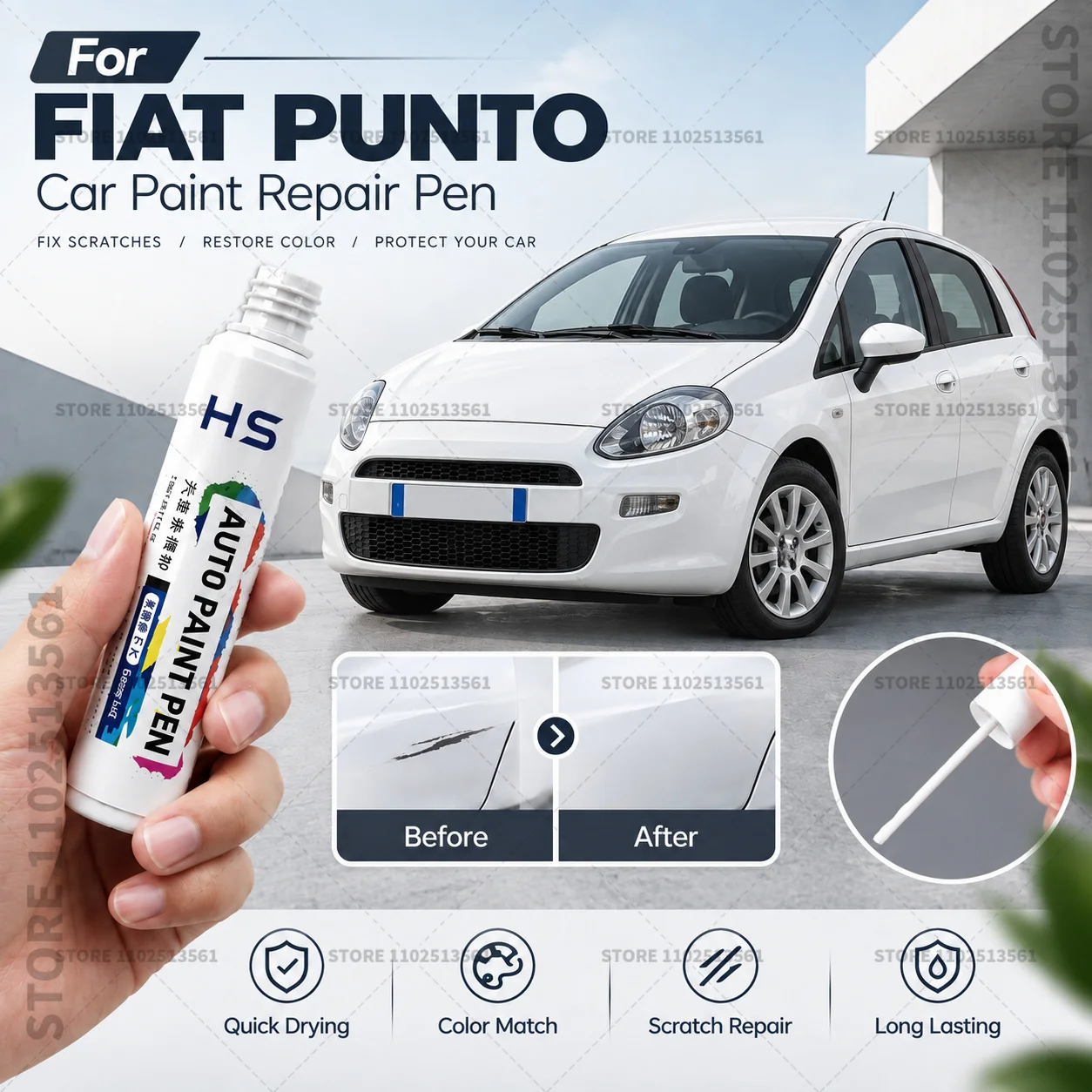 For FIAT PUNTO White Blue Car Touch Up Paint Pen for Minor Scratches Repair Waterproof Paint Marker Auto Body Repair Accessories