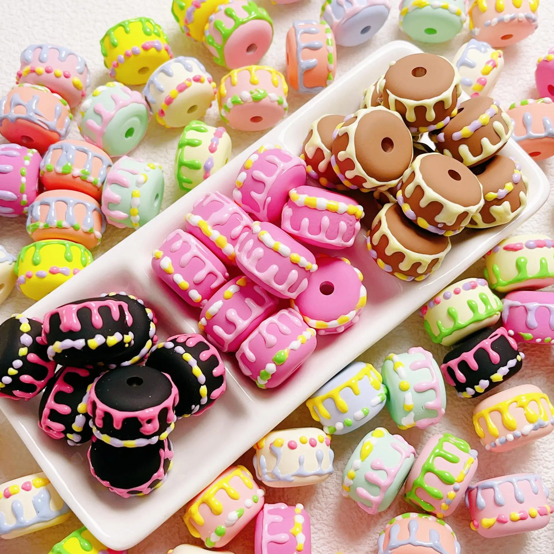 CH11 5pcs 20mm New Hand-painted Texture Beads DIY Charm Colorful Round Bead Handmade Beaded Mobile Phone Chain Decoration - view 2