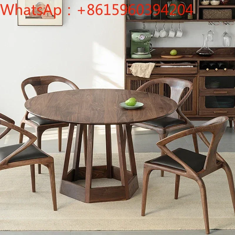 

North American ash wood Nordic modern simple solid wood round table small household-shaped black walnut combination table