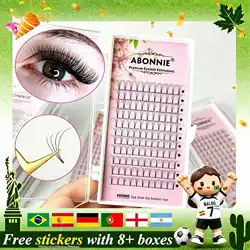 Abonnie-ventiladores prefabricados de tallo corto, ventilador de volumen ruso, suministros de extensiones de pestañas esponjosas Premium, bandeja de pestañas rizadas D