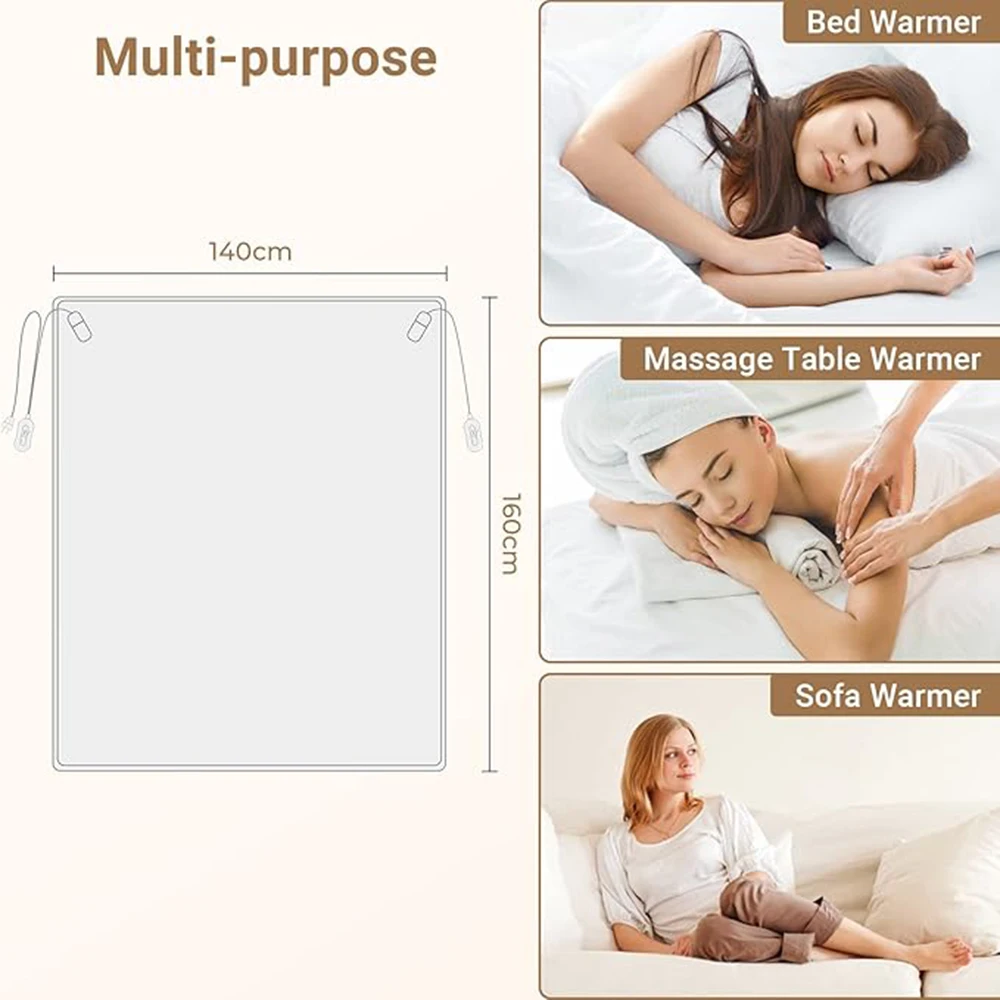 RUIANBAO Heated Blanket Electric Blanket Timer Heated Pad Queen 160*140cm 220V Dual Control Thermal Mattress Heated Bed Warmer